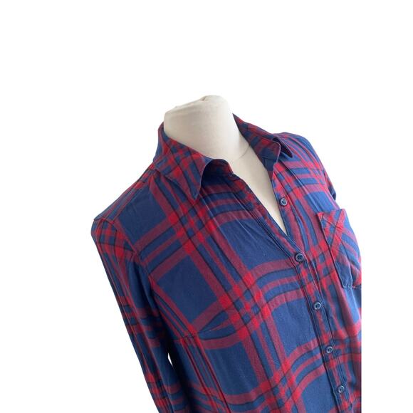 ISABEL MATERNITY Plaid Button Down Shirt Womens Sz XS Red Navy - Picture 3 of 8